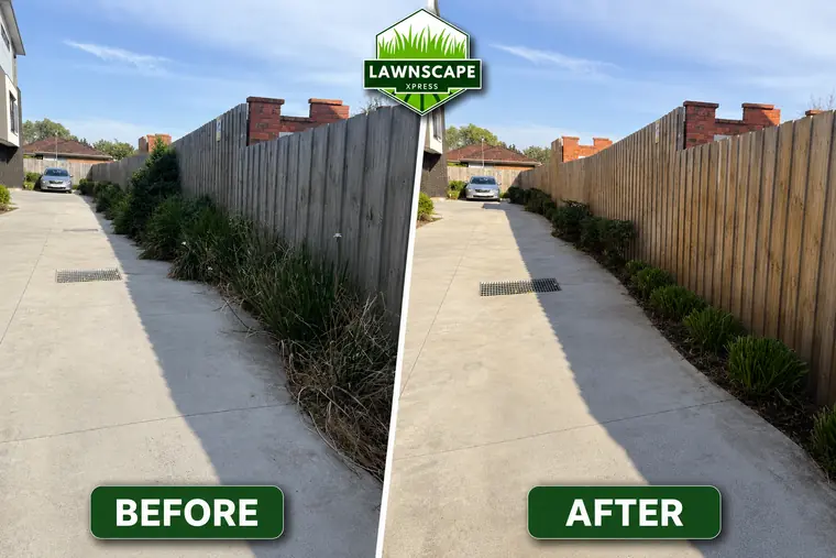 Weeds and debris cleared along a laneway fence line