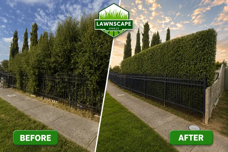 Tall boundary hedge trimmed flat and even